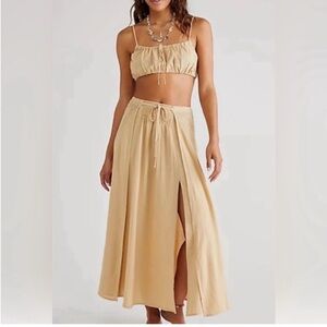 Free People 2Piece Tan A-Line Midi Skirt Resort Wear Set